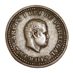 Alternative view of INDIA PORTUGUESE Bronze 1/12 TANGA Year 1903 "MCM III" CARLOS-I Small Size **RARE** High Collectable Grade.