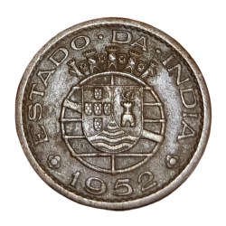 Alternative view of INDIA PORTUGUESE Copper 1 TANGA Year 1952 Estado Da India **SCARE** High Collectable Grade.