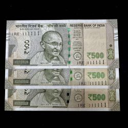 Rs 500 TRIPLET SET Gem Unc Very Unique & Rare SUPER Solid Number 1RE 111111