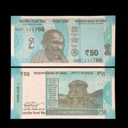Rs 50 India Banknote Holy Serial Number 111786 Gem Unc Very Unique and Rare