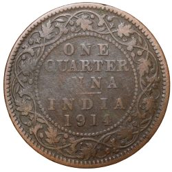 Alternative view of Bronze 1/4 Anna of George V (AD 1914) of Calcutta Mint