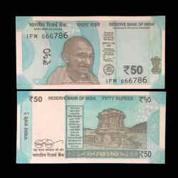 Rs 50 India Banknote Holy Serial Number 666786 Gem Unc Very Unique and Rare