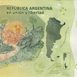 Alternative view of 500 Pesos of Argentina (AD 2016-2022) with Jaguar (panthera onca), flower/Jaguar cub, Yungas jungle, UNC Grade.