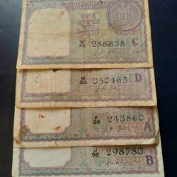 Reserve Bank of India 4 different old issue 1 ruppee notes 1957 to 1965 4. piece given Condition as image rare note Same and similar piece available