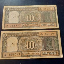 Reserve Bank of India 2 different signature 10 ruppee notes BN Adarkar and L.K.jha Back side mahatma gandhi Excellent condition rare note Same and similar piece available