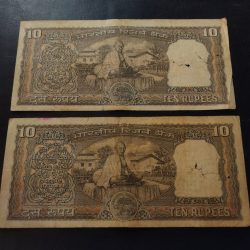 Alternative view of Reserve Bank of India 2 different signature 10 ruppee notes BN Adarkar and L.K.jha Back side mahatma gandhi Excellent condition rare note Same and similar piece available