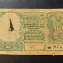 Reserve Bank of India 5 ruppee Hvr. IYENGAR Back side deer six Excellent condition rare note Same and similar piece available