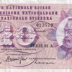 Switzerland 10 Francs 5th series 1973 Standard circulation banknotes #b-2