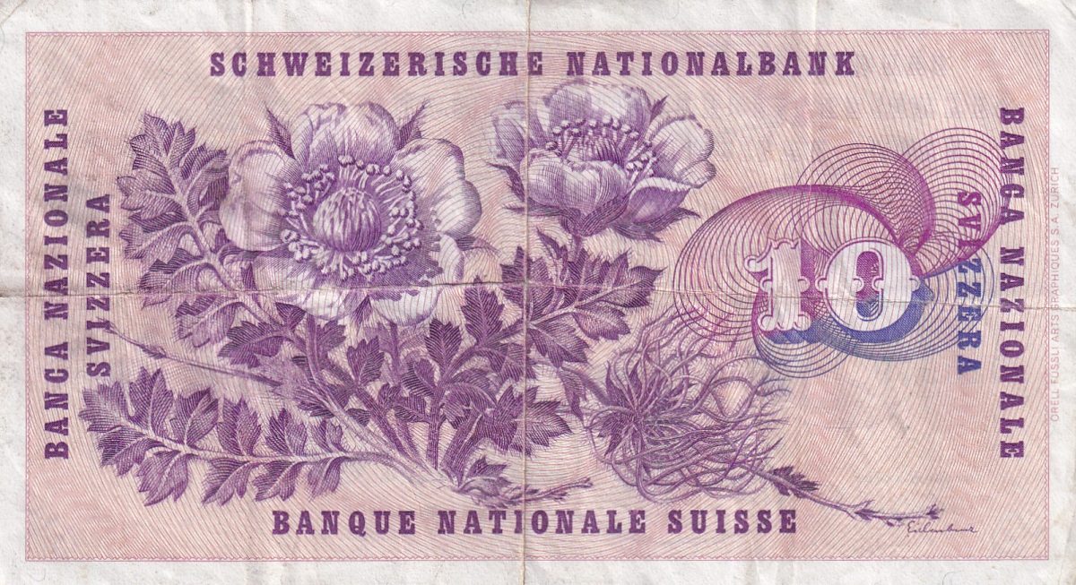 Switzerland 10 Francs 5th series 1973 Standard circulation banknotes #b-2 - Image 2