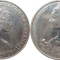 Guernsey, 25 Pence, 1980, 80th birthday of Queen Elizabeth, the Queen Mother, KM #35, UNC Condition with light toning.