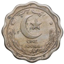 Alternative view of Copper-Nickel 1 Anna of Pakisan (AD 1948) with Toughra Scarce