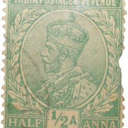 Postal Stamp of George V 1/2 Anna Green Colour - Used Condition as per Image.