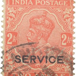 Postal Stamp of George V 2 Annas Orange-Red Colour - Used Condition as per Image.