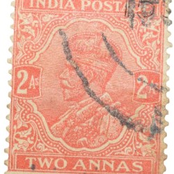 Postal Stamp of George V 2 Annas Orange-Red Colour - Used Condition as per Image.