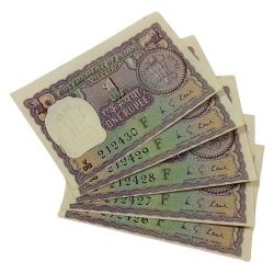 One Rupee Old BIG COIN Year 1974 Sign M.G KAUL Serially 5 Notes CUTTING//SHIFTING Error **SCARE** UNC Grades.