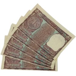 Alternative view of One Rupee Old BIG COIN Year 1974 Sign M.G KAUL Serially 5 Notes CUTTING//SHIFTING Error **SCARE** UNC Grades.