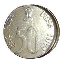 50 Paisa Fss Year 1996 with DIE CAPPED OFF CENTRE Error in UNC Grade.