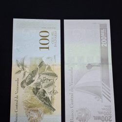 Alternative view of VENENZULA 100 AND 200 BOLIVARIES ENDING 786 GEM UNC CONDITION