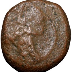 Copper Coin of Tanjore Nayakas (16th - 17th Cen. AD) with Standing Vishnu/Shivalinga above couchant Bull