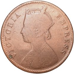 Copper 1/4 Anna of Victoria Empress (AD 1891) of Calcutta Mint Bust Type B/II