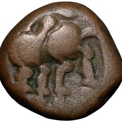 Copper Jital of Devraya I(AD 1406-22) of Vijayanagar Empire Bull Left/Dagger