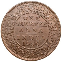 Alternative view of Bronze 1/4 Anna of George V (AD 1936) of Bombay Mint