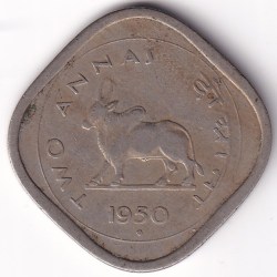 2 Annas 1950 Bombay Mint Rare Nickel Coin