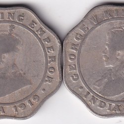 4 Annas 1919 1920 Calcutta Mint Two Nickel Coins Set Rare #1