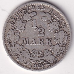 Germany 1/2 MARK 1906 A Berlin Mint 2.77 Grams Silver Coin