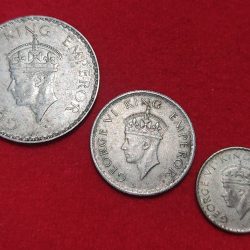 Alternative view of 1940 THREE COIN SET ONE RUPEE HALF RUPEE QUARTER RUPEE