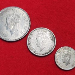 Alternative view of 1940 THREE COIN SET ONE RUPEE HALF RUPEE QUARTER RUPEE