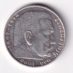 Germany 5 Reichsmark 1936 Paul von Hindenburg Silver (.900) (Weight-13.88 g) rare coin #010