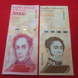 VENEZUELA 2 NOTE SET 20000 BOLIVARES AND 50000 BOLIVARES ENDING 786 NUMBER GEM UNC CONDITIONS