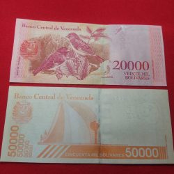 Alternative view of VENEZUELA 2 NOTE SET 20000 BOLIVARES AND 50000 BOLIVARES ENDING 786 NUMBER GEM UNC CONDITIONS