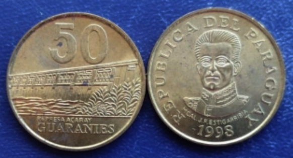 Paraguay, 50 Guaraníes, 1995-2005, KM #191a, Condition with toning.