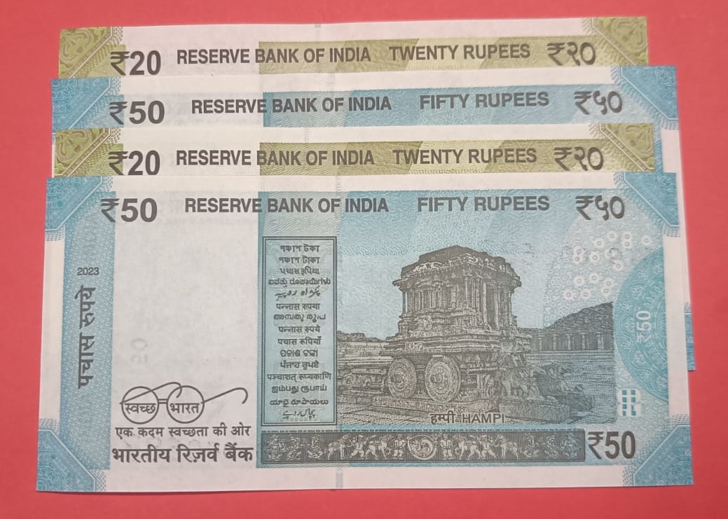 20 Rs and 50 Rs Fancy Number Combo Set of 4 Notes GEM UNC Condition - Image 2