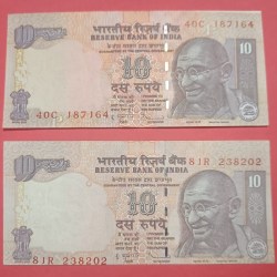 10 Rs Misprint and Shifting Error Set of 2 Notes GEM UNC Condiiton