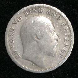 Alternative view of India - British ¼ Rupee 1908 - Edward VII Rare Silver Coin #M-912
