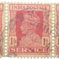 Postal Stamp of George VI 1 Anna Red Colour - Block of 3 Stamps - Used Condition as per Image.