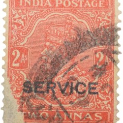 Postal Stamp of George V 2 Annas Orange-Red Colour - Used Condition as per Image.