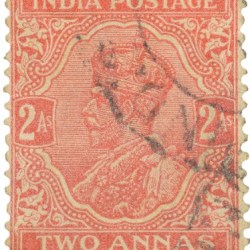 Postal Stamp of George V 2 Annas Orange-Red Colour - Used Condition as per Image.