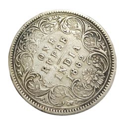 Alternative view of British India Silver Rupee Year 1862 QUEEN VICTORIA with CLOCK ROTATION Error **SCARE** Collectable Grade.