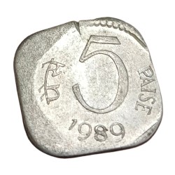 5 Paisa Aluminium Year 1989 with ROTATED OFF CENTRE STRIKE Error in High AUNC Grade.