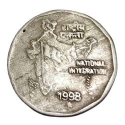 2 Rupees Cu/Ni Year 1998 Hyderabad Mint Reverse DIE DOUBLING Error in Collectable Grade.