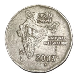 Alternative view of 2 Rupees Cu/Ni Year 2003 Hyderabad Mint Obverse DIE DOUBLING Error in Collectable Grade.