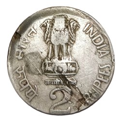 Alternative view of 2 Rupees Cu/Ni Year 2000 OFF CENTRE & LAMINATION Error in Collectable Grade.