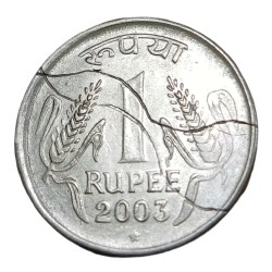One Rupee Old Fss Corn Theme Year 2003 Hyderabad Mint STRUCK THROUGH Error **SCARE** High AUNC Grade.