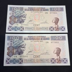 GUINEE 100 CENTS FRANCS GEM UNC CONDITION 2 NOTE SET