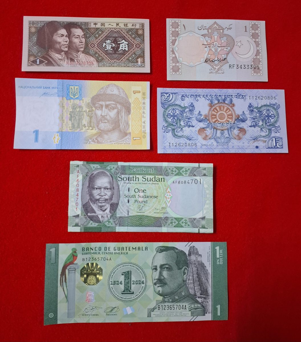 1 RUPEE DENOMINATION CHINA,PAKISTAN,UKRAINE,BHUTAN,SOUTH SUDAN, GAUTEMALA GEM UNC CONDITION