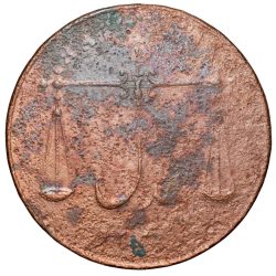 Alternative view of Copper 1/2 Anna of Bombay Presidency (AD 1834) with Scale/Tarazu Type Rare